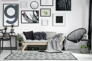 Monochrome interior with beautiful artworks